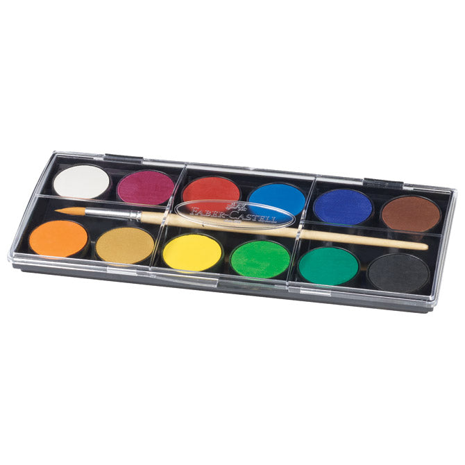 Vodna barva fi 30mm 12barv plus čopič faber castell 125012 blister