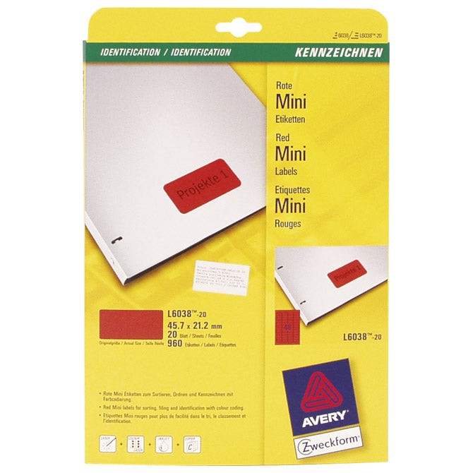 ETIKETE ILK 45,7X21,2MM PK20L ZWECKFORM L6038-20 RDEČE