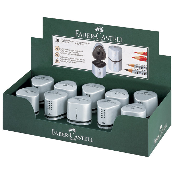 ŠILJILO PVC S PVC KUTIJOM 3RUPE GRIP 2001 TRIO FABER CASTELL 183800 SREBRNO