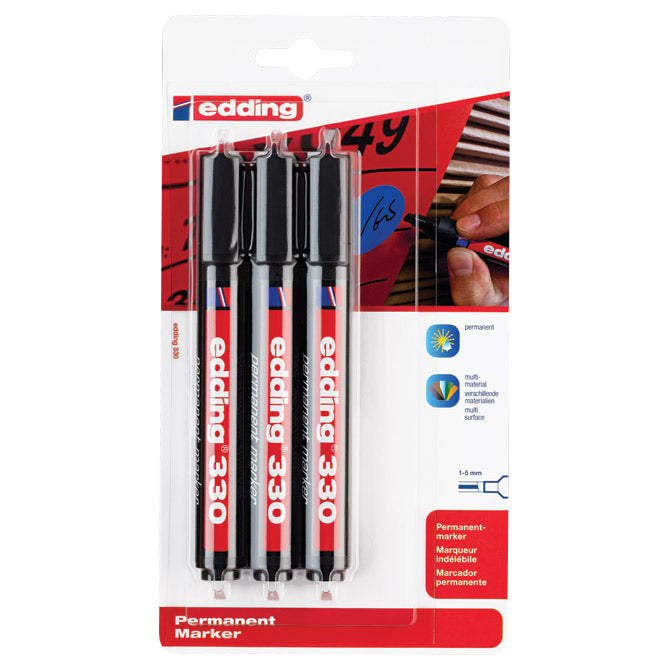 MARKER PERMANENTNI 1-5MM KLINASTI VRH EDDING 330/3 CRNI BLISTER
