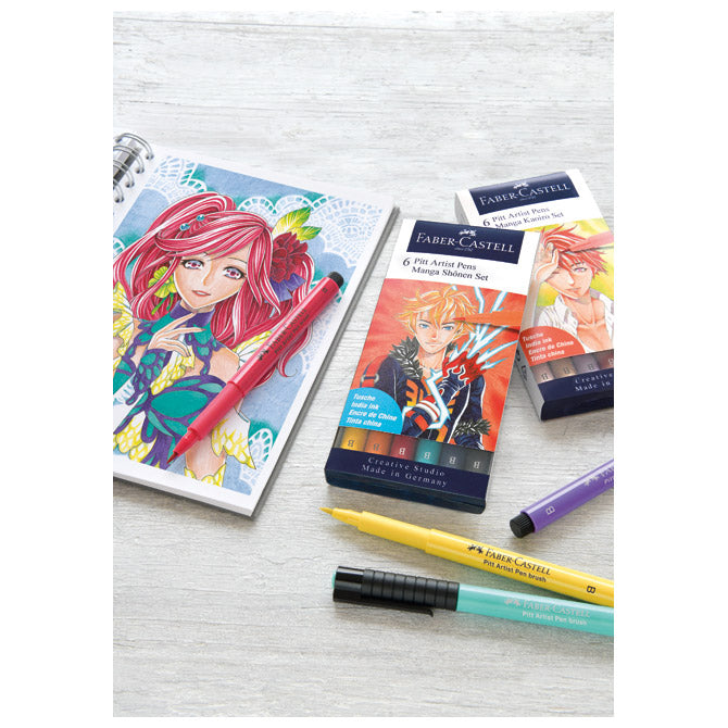 FLOMASTER PITT ARTIST  6BOJA MANGA SHOJO FABER CASTELL 167155 BLISTER