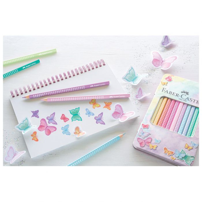 BOJE DRVENE  12BOJA METALNA KUTIJA SPARKLE PASTEL FABER-CASTELL 201910