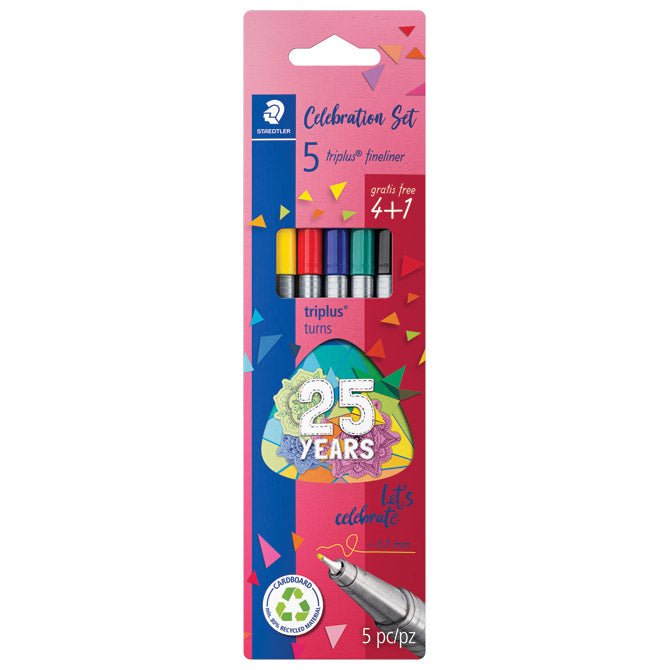 Flomaster fineliner 0,3mm pk4 plus 1 gratis triplus 25 years staedtler 334 bk5 ta blister