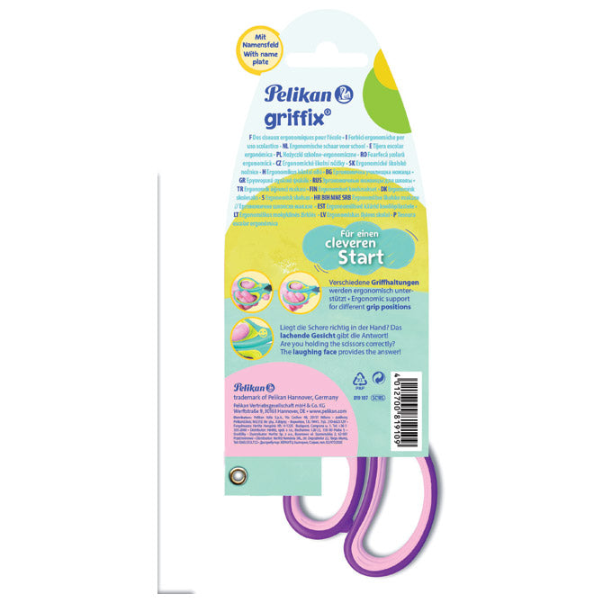 ŠKARE ŠKOLSKE 15CM GRIFFIX PELIKAN 819107 ROZO-LJUBIČASTE BLISTER