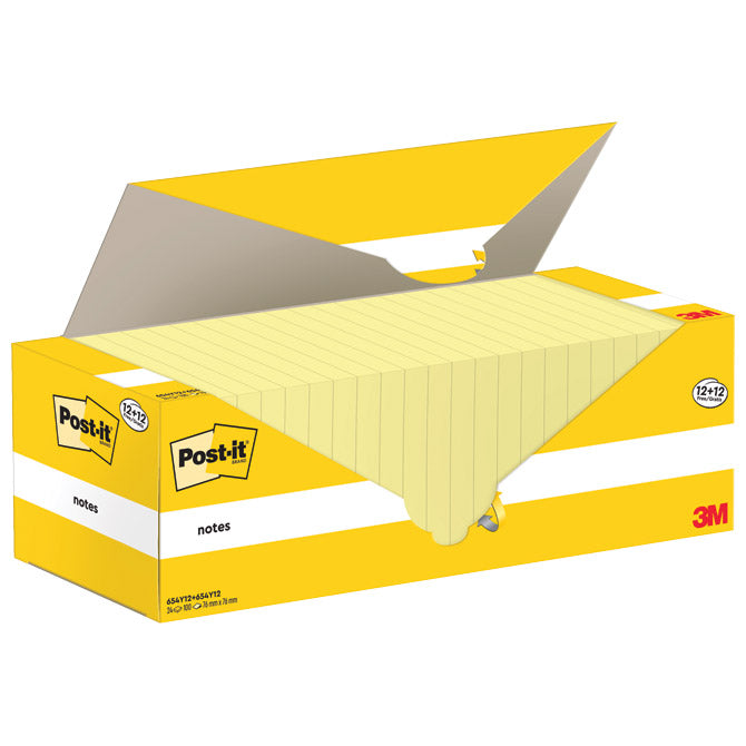 Blok samoljepljiv 76x76mm 100L Post-it 3M.654 žuti 12+12 gratis