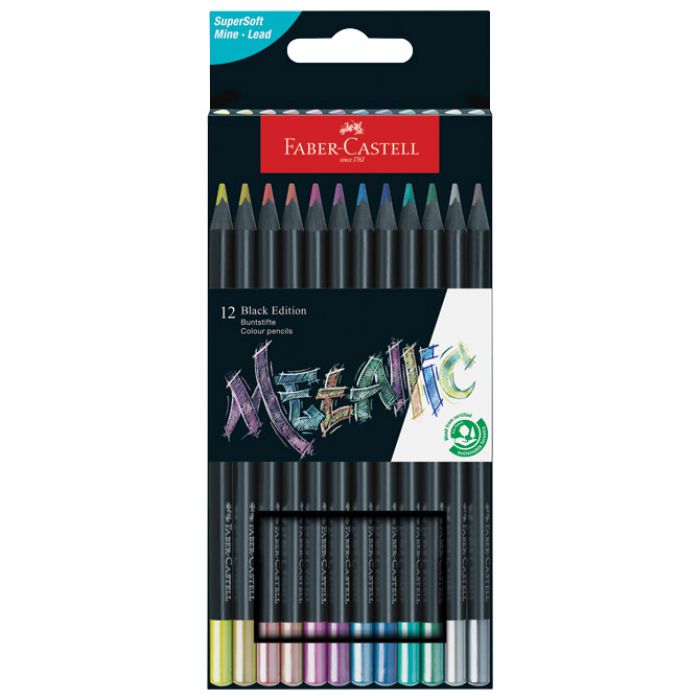 BOJE DRVENE  12BOJA TROKUTASTE BLACK EDITION METALLIC FABER CASTELL 116415 BLISTER