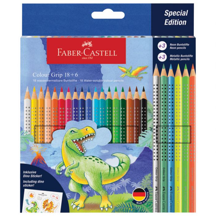 BOJE DRVENE  18 BOJA GRIP 2001  PLUS  6 BOJA DRVENIH METALIC I NEON DINO FABER CASTELL 201546 BLISTER