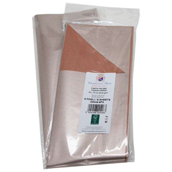 DARILNI PAPIR TKANINA 50X75CM PK6 CARTOTECNICA ROSSI Z8045 METALIK BAKRENO-PLATINASTI SIJ.