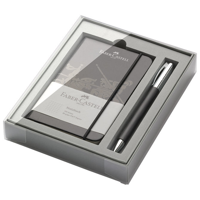 SET POKLON NOTES A6 KARO PLUS OLOVKA KEMIJSKA AMBITION FABER CASTELL 149623 CRNI