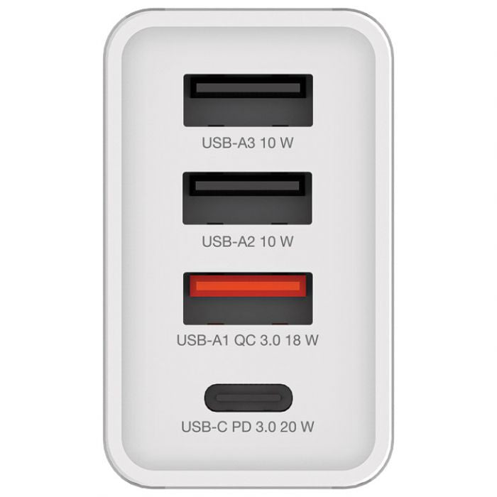 PUNJAČ ZA MOBILNE UREĐAJE ZIDNI 1XUSB-C/PD 20W/1XUSB-A QC 3.0/2XUSB-A 10W VERBATIM 49701 BIJELI