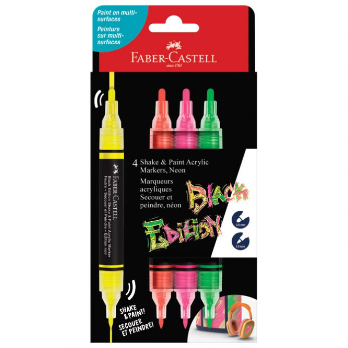 MARKER AKRILNI OBOSTRANI SHAKE&PAINT NEON FABER CASTELL 285505/4BOJE BLISTER
