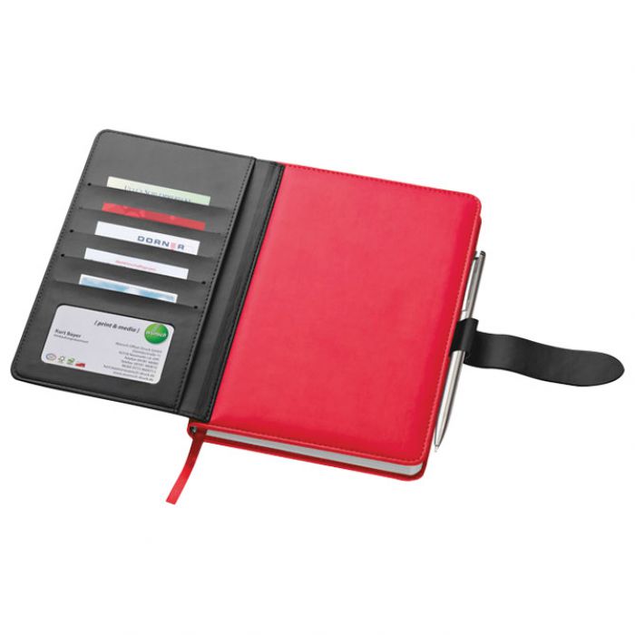 NOTES A5 CRTE 256L OD UMJETNE KOŽE SA PROSTOROM ZA KREDITNE KARTICE MACMA 2008805 CRVENO-CRNI