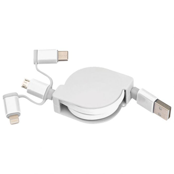 KABEL ZA PUNJENJE UVLAČNI USB SA 3 KONEKTORA MACMA 2165206 BIJELI
