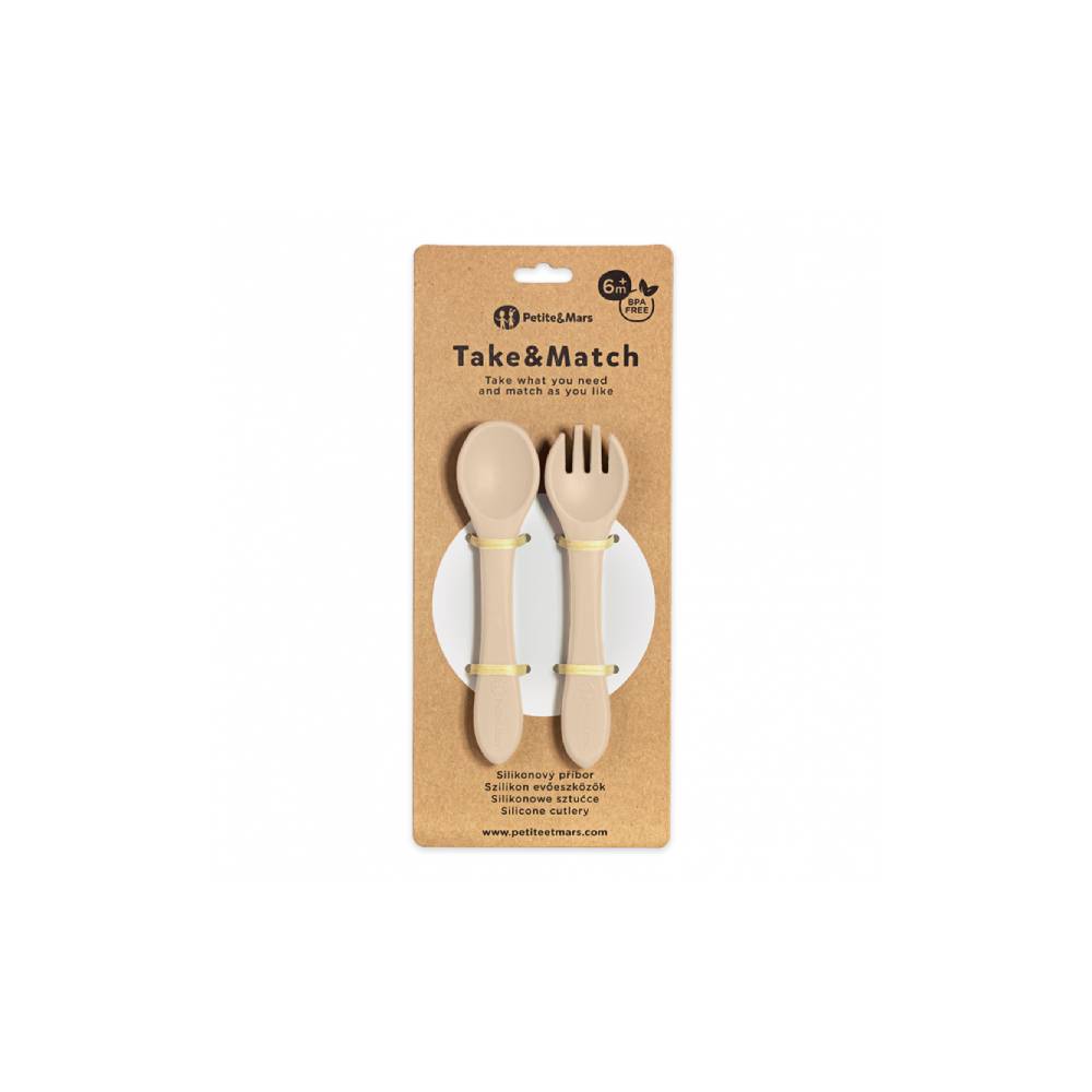 PETITE&MARS Silikonska žlica i vilica 6 m+ Take&Match - Desert Sand