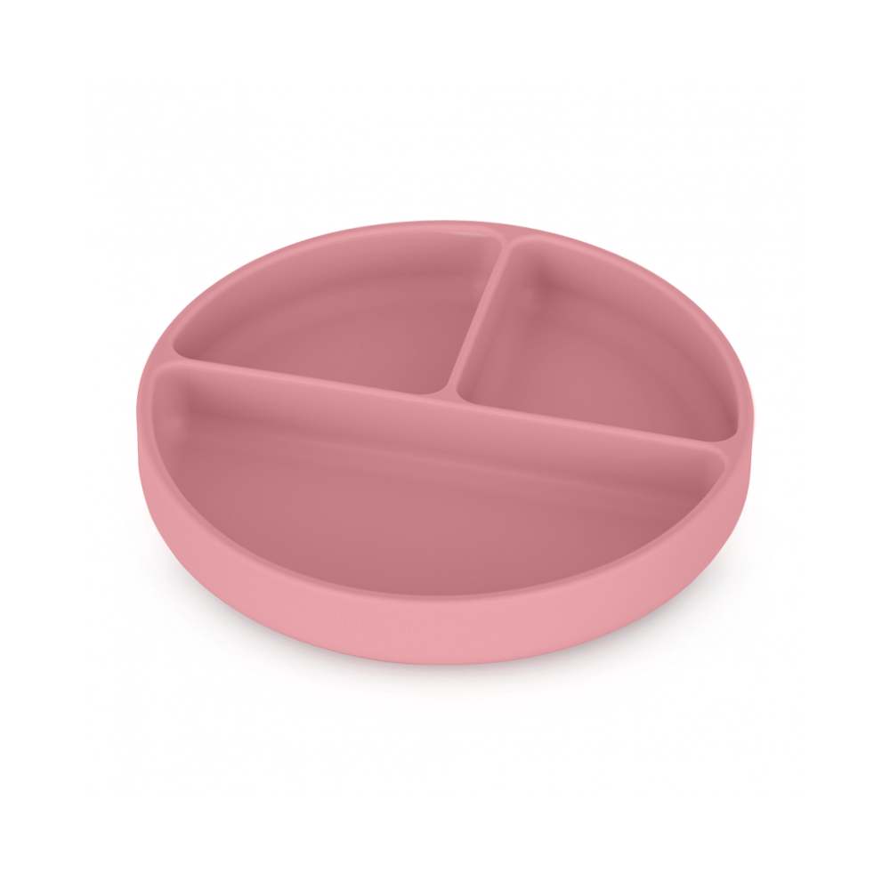 PETITE&MARS Silikonski okrugli tanjur s odjeljcima i vakuumom 6 m+ Take&Match - Dusty Rose