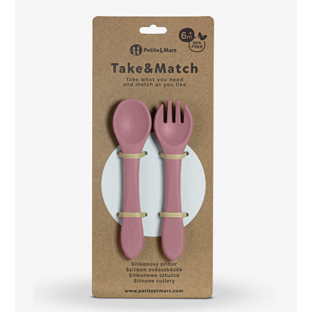 PETITE&MARS Silikonska žlica i vilica 6 m+ Take&Match - Dusty Rose
