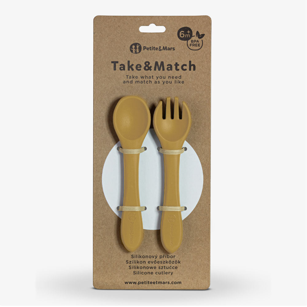 PETITE&MARS Silikonska žlica i vilica 6 m+ Take&Match - Intense Ochre