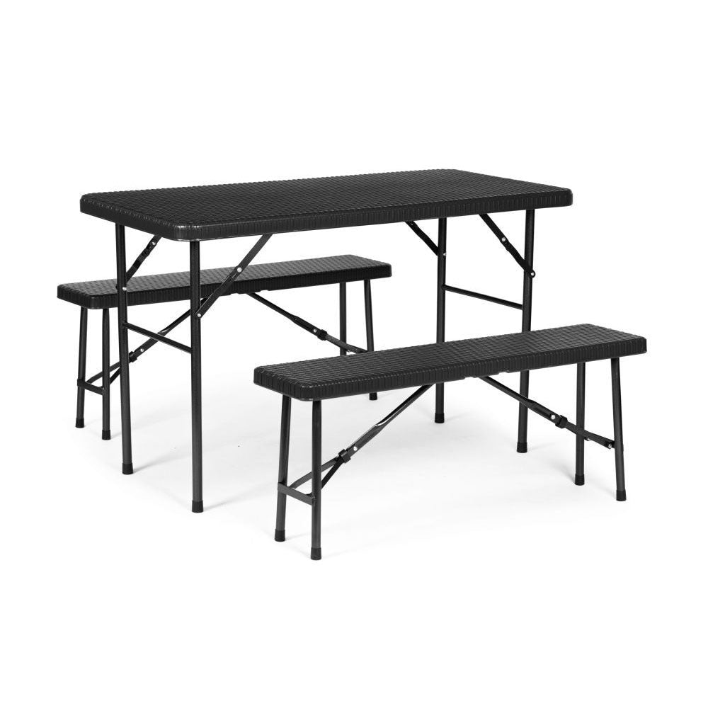 Vrtni set stol + 2 klupe, 120 cm, Crna