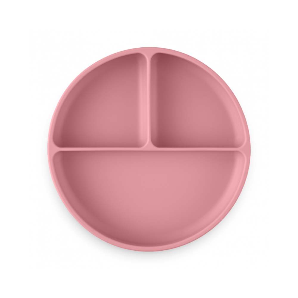 PETITE&MARS Silikonski okrugli tanjur s odjeljcima i vakuumom 6 m+ Take&Match - Dusty Rose