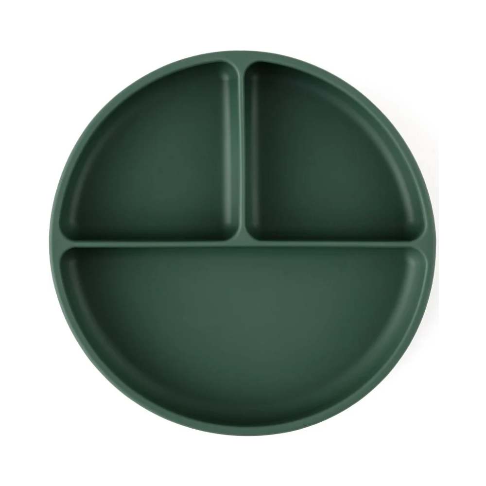 PETITE&MARS Silikonski okrugli tanjur s odjeljcima i vakuumom 6 m+ Take&Match - Misty Green