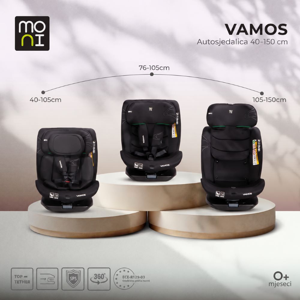 Moni Vamos autosjedalica i-Size 0-36 kg (40-150 cm) 360 - Crna