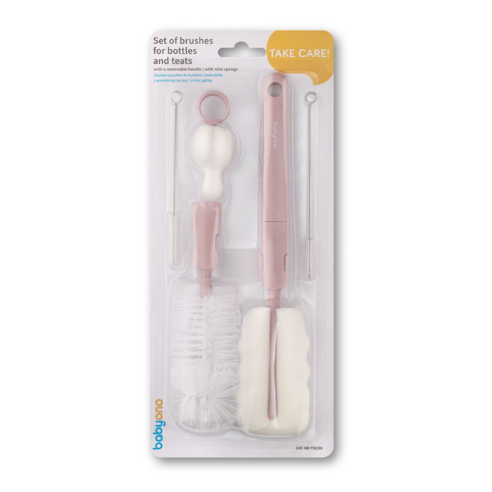 BabyOno Set za čišćenje bočica - Roza