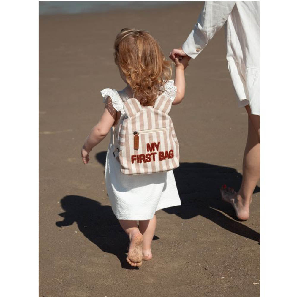Childhome Ruksak My First bag, Stripes Nude/Terracotta