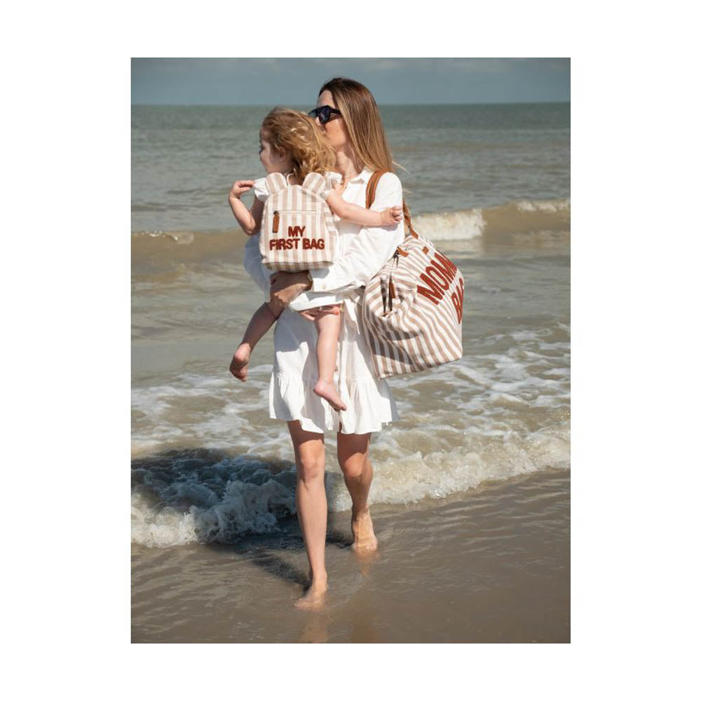 Childhome Ruksak My First bag, Stripes Nude/Terracotta