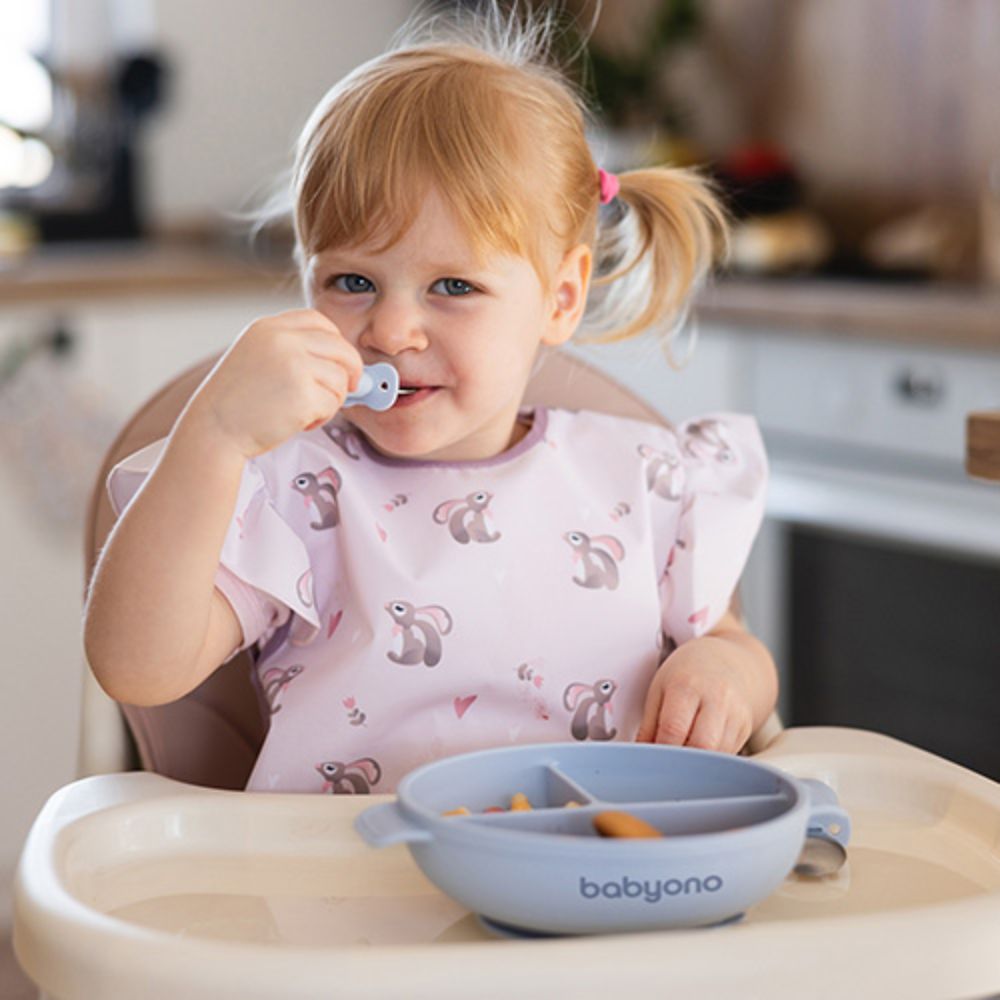 BabyOno Silikonska posuda tri odjeljka s poklopcem - Plava
