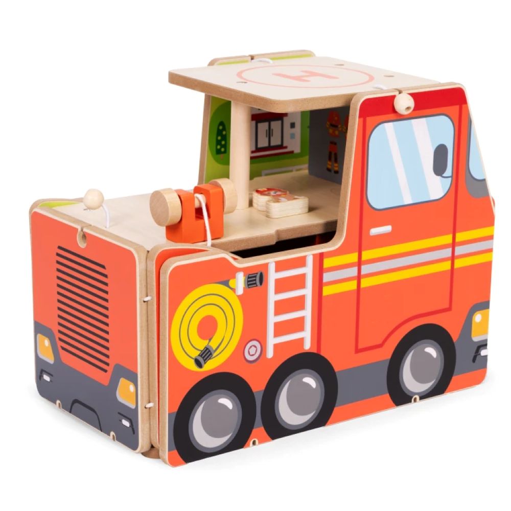 Ecotoys drveni set za vatrogasnu postaju, garaža s dodacima