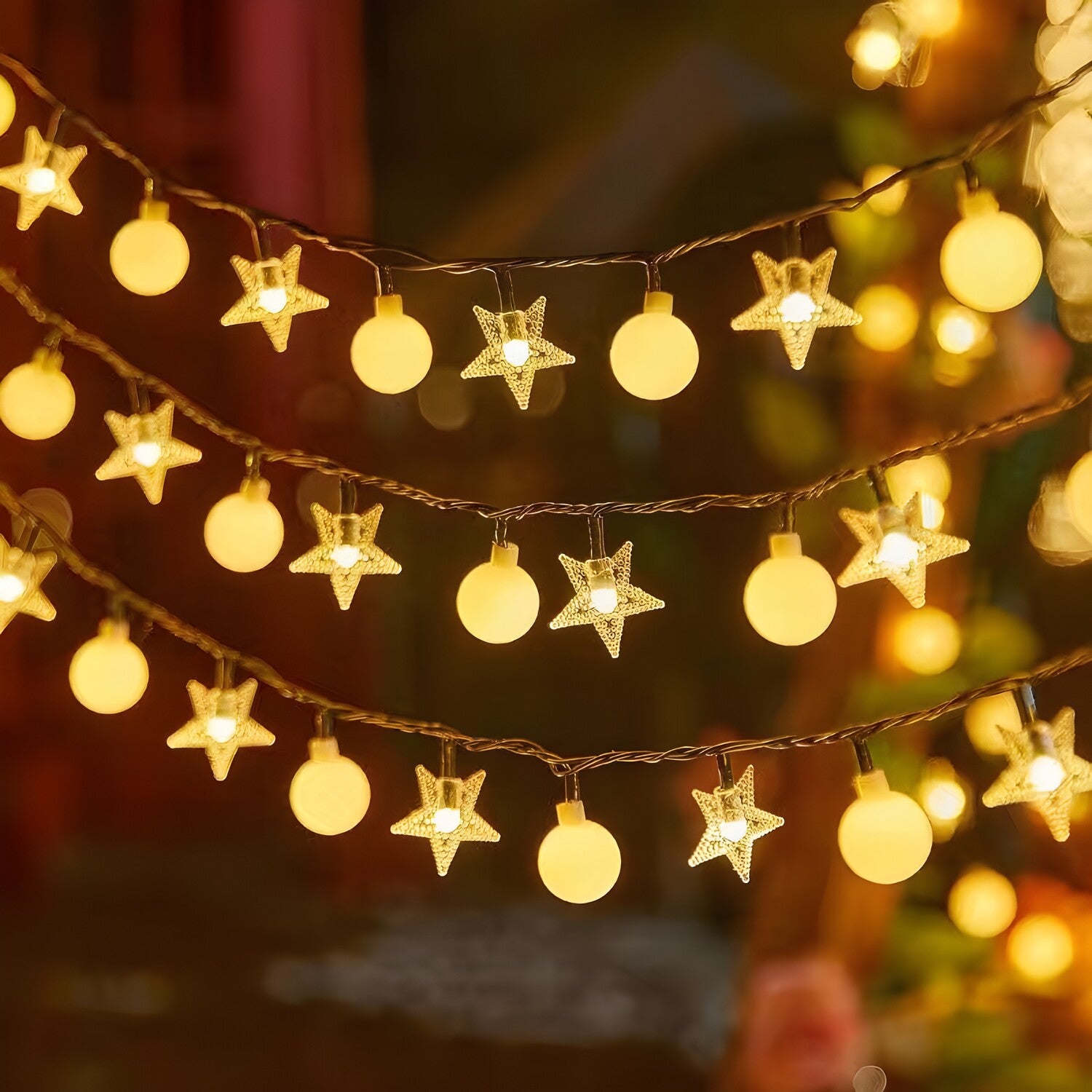 LED Girlanda 10 m (80 LED žarulja) USB – Zvijezde i kuglice - Bijela KP36343