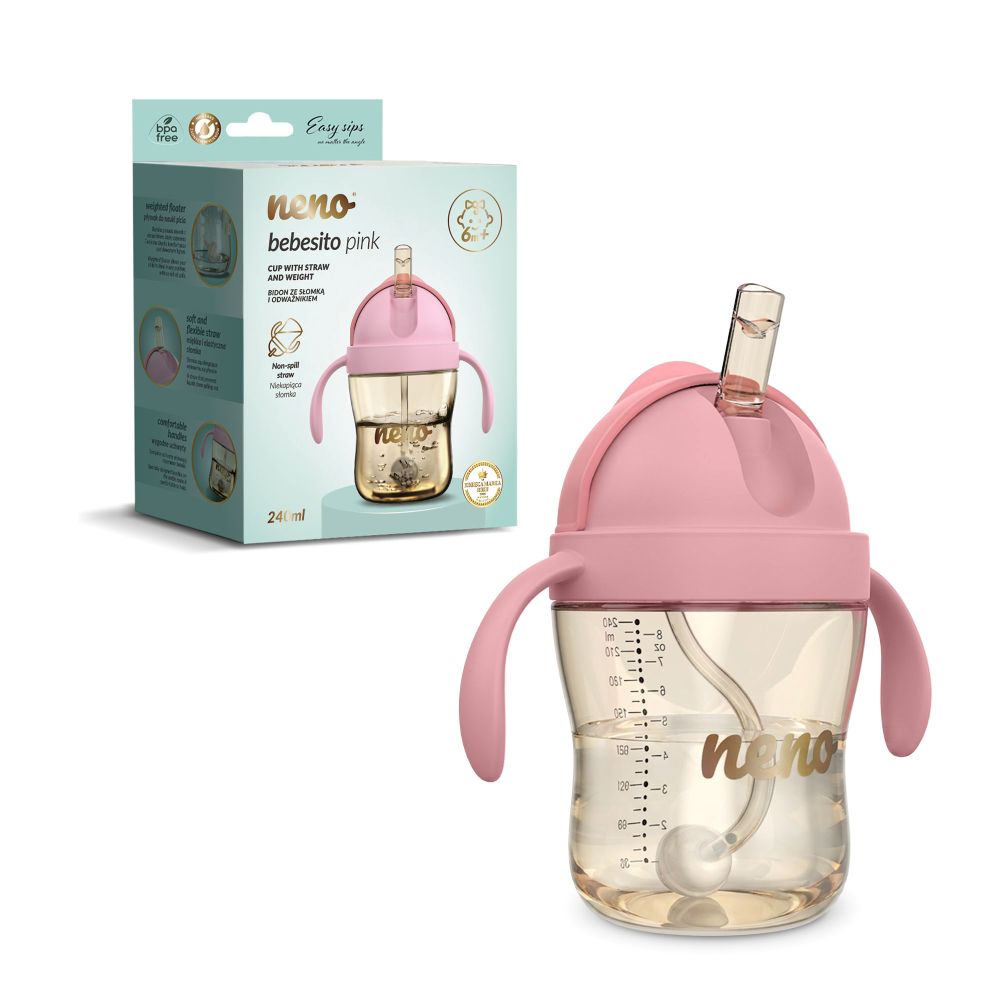 NENO BEBESITO bočica sa slamkom 240 ml - Roza