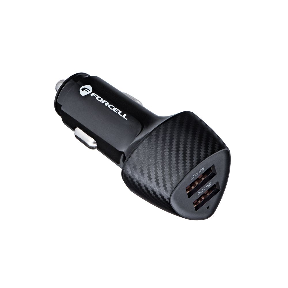 FORCELL CARBON auto punjač USB QC 3.0 18W + USB QC 3.0 18W CC50-2A36W crni (Ukupno 36W)