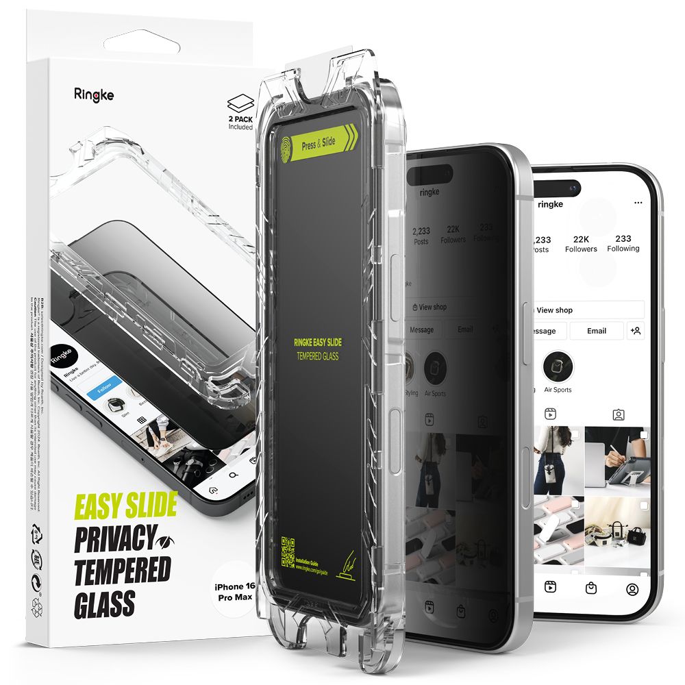 Kaljeno staklo Ringke Easy Slide (2 kom) za iPhone 16 Pro Max - Privacy