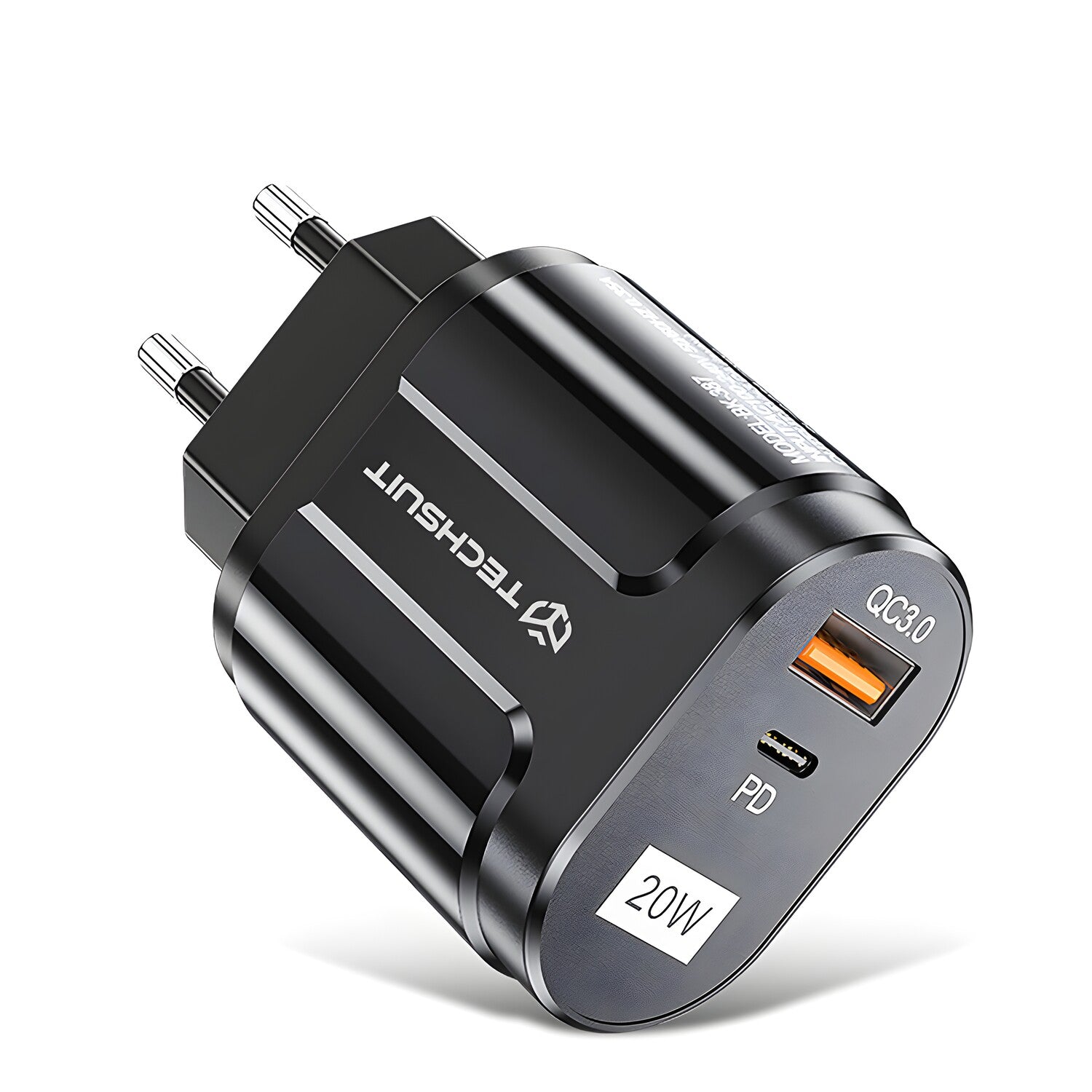 Techsuit – Mrežna punjačica Premium – USB-A, QC 3.0, USB-C, 20 W – Crna KP27194