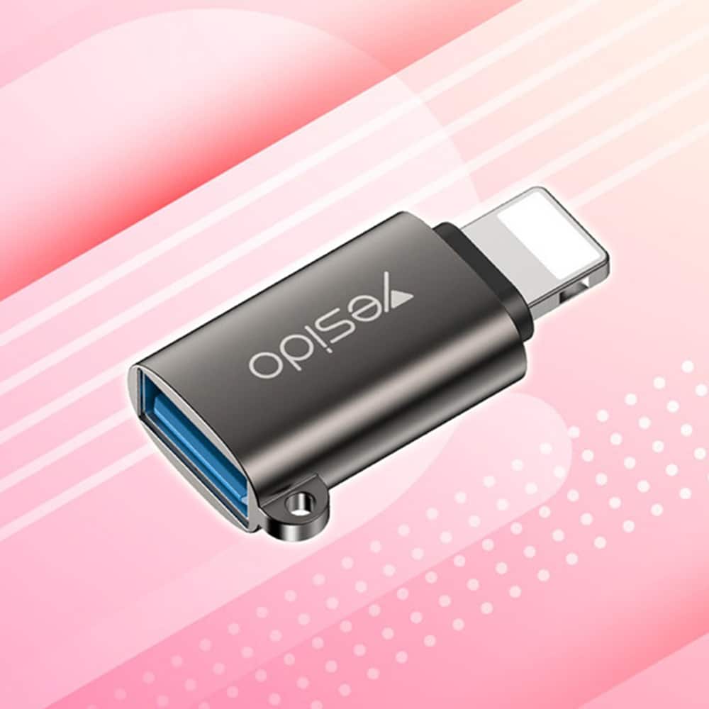 Yesido - OTG adapter (GS14) - USB 2.0 na Lightning- Plug & Play- 480 Mbps - crni
