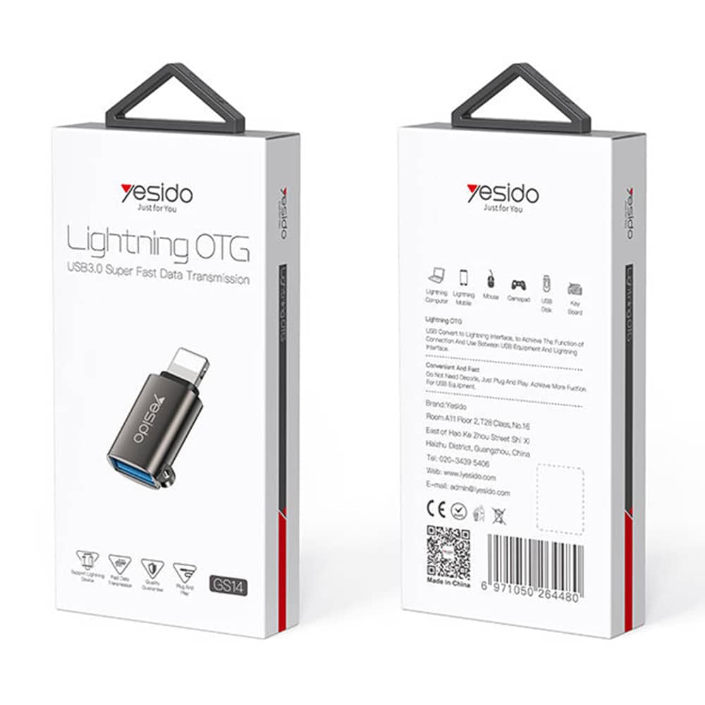 Yesido - OTG adapter (GS14) - USB 2.0 na Lightning- Plug & Play- 480 Mbps - crni