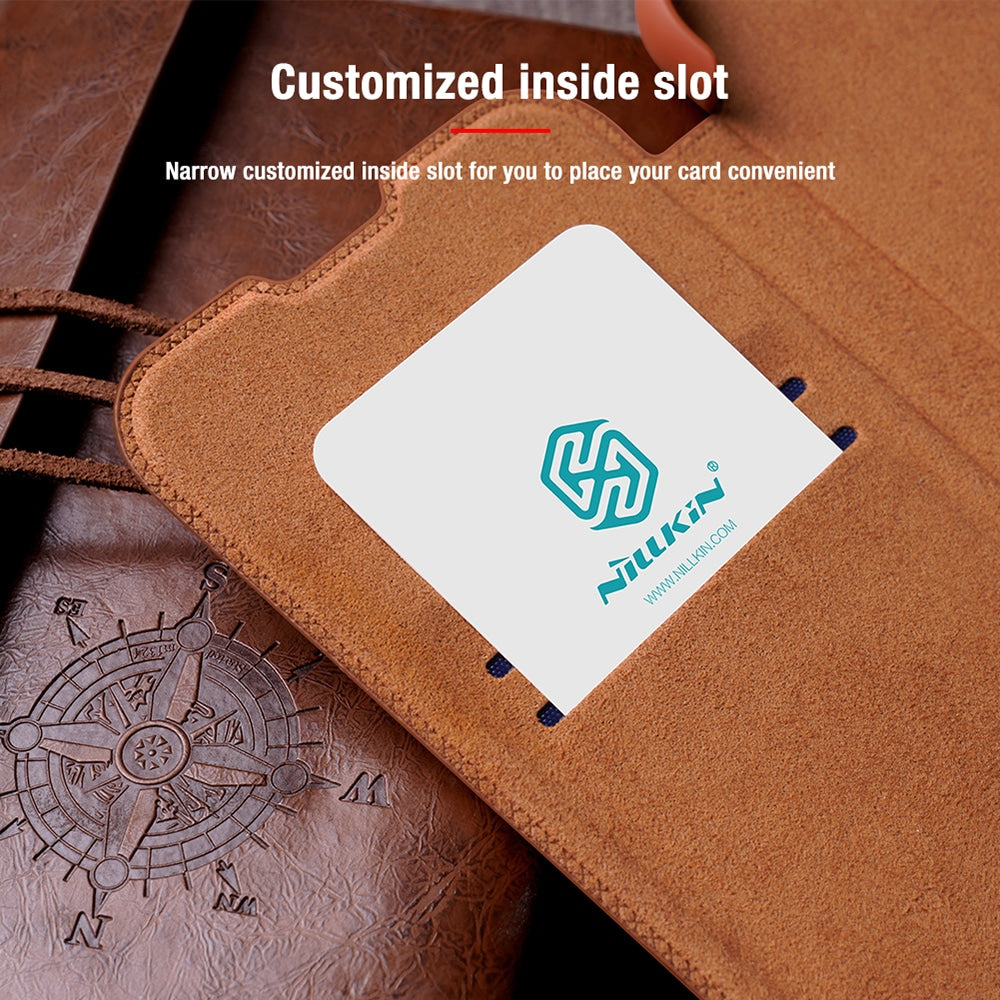 Nillkin Qin Leather Pro preklopna maska sa štitnikom za kameru za iPhone 13 - Brown