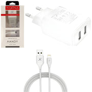 Maxximus mrežni punjač + kabel - 2.1A Lightning - 2x USB - Bijela KP32814