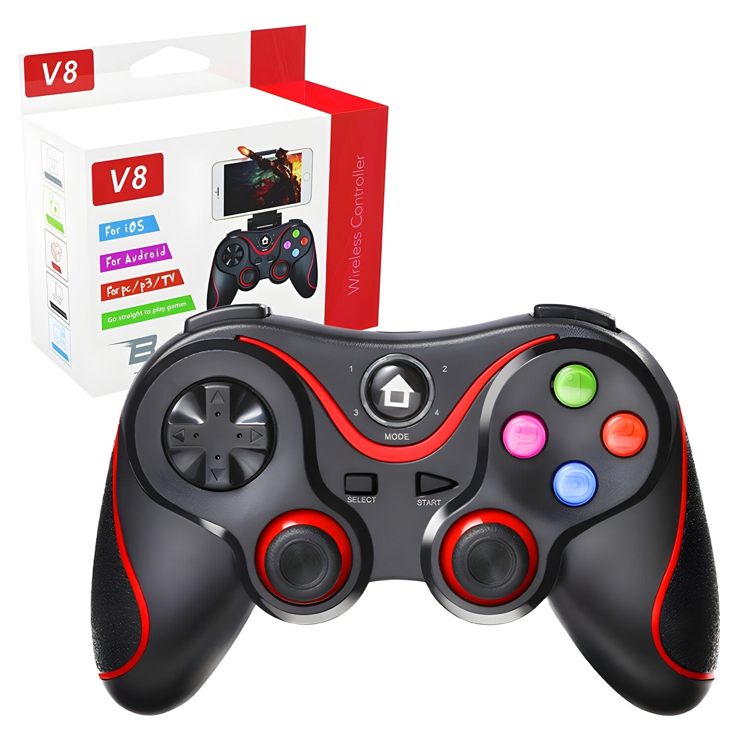Bežični kontroler (V8) - Bluetooth V4.0, 2.4G - 400mAh - Crvena KP33314