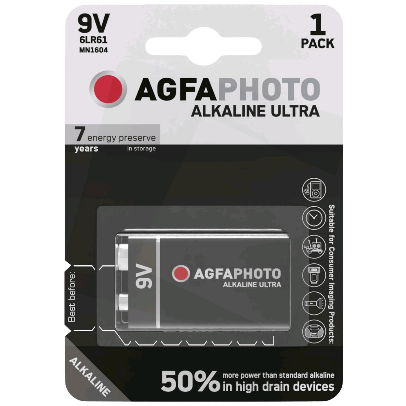 AgfaPhoto Baterija alkalna, 6LR6, 9V, blister 1 kom. - 9V B1