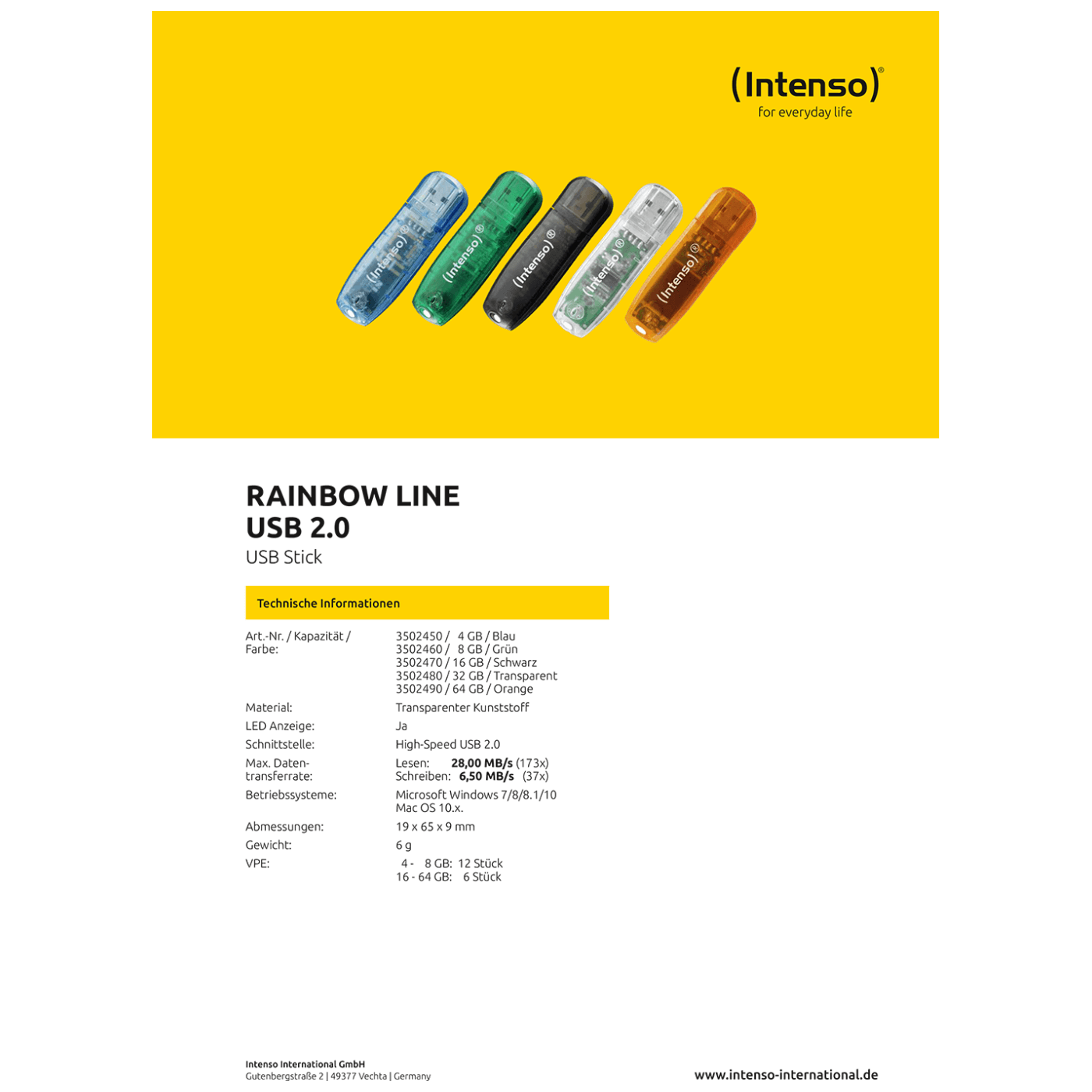 (Intenso) USB Flash drive 4GB Hi-Speed USB 2.0, Rainbow Line, PLAVI - USB2.0-4GB/Rainbow