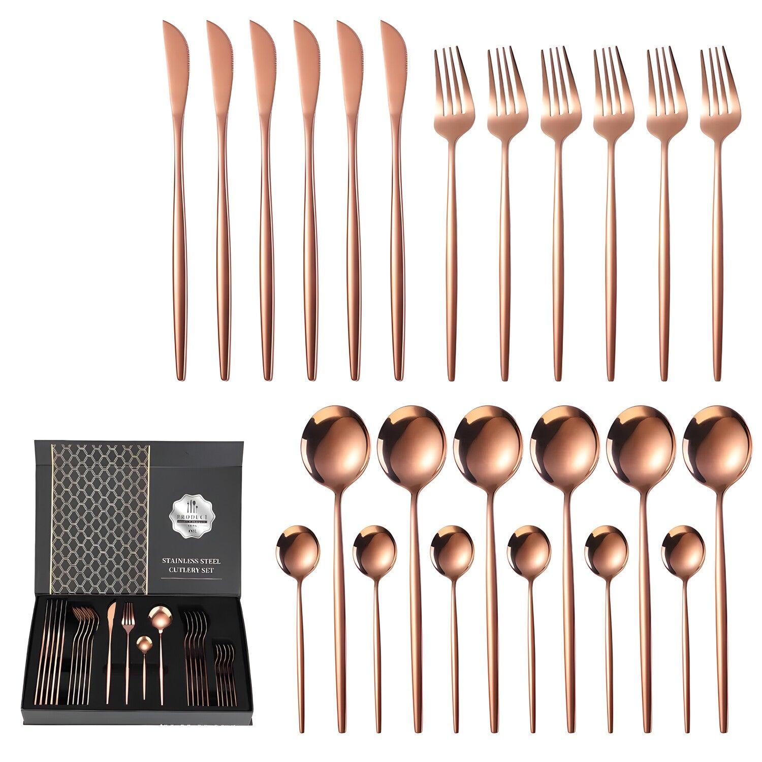 24-dijelni set pribora QU-26399 - Zlatno Ružičasta KP26399
