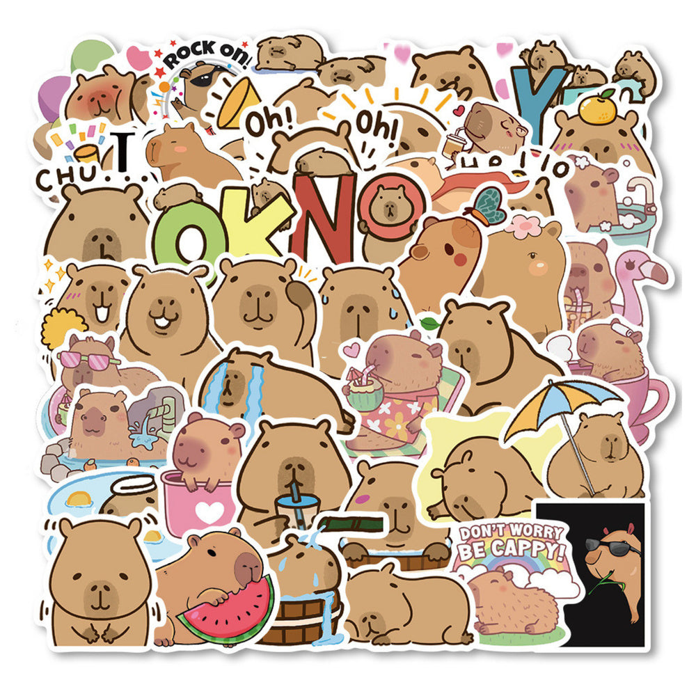 Set of Capybara Paper Stickers Various Patterns 50pcs.