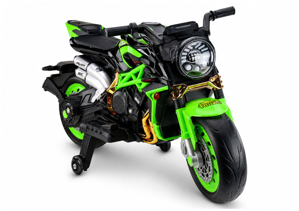 XW-07 Battery-Powered Motorbike with Illuminated LED Wheels Green