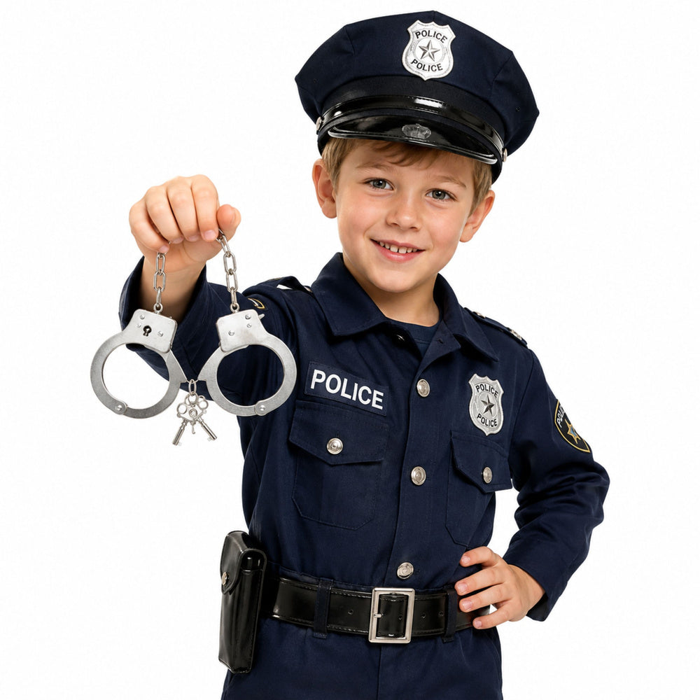 Handcuffs for a Little Policeman, Metal, with Keys, for Children, Silver