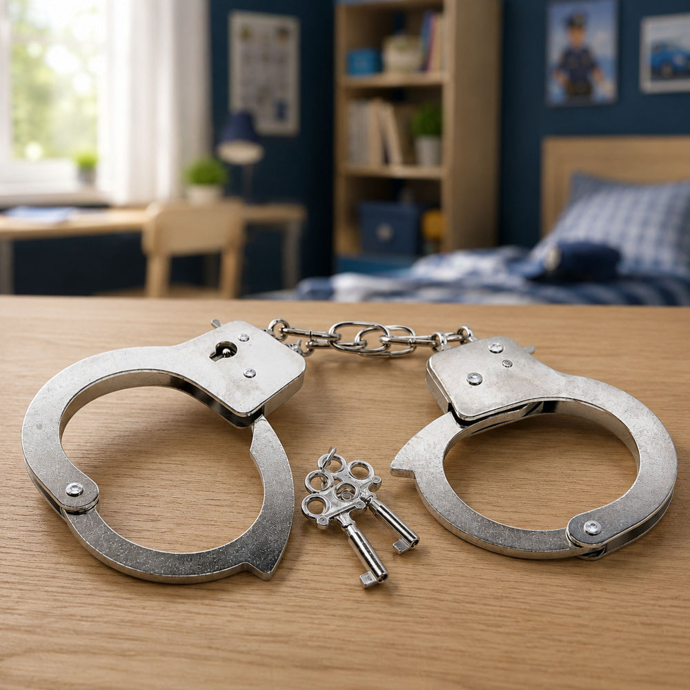 Handcuffs for a Little Policeman, Metal, with Keys, for Children, Silver