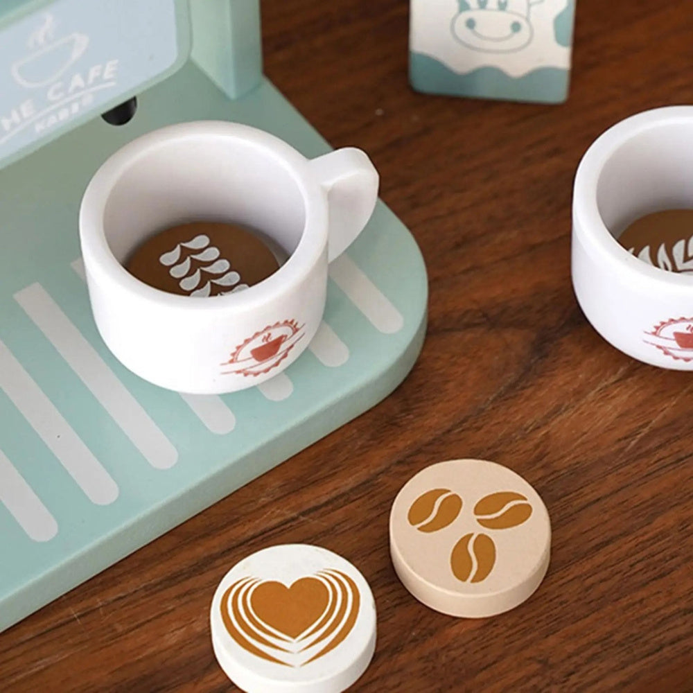 Wooden Set of Coffee Maker, Cups, Milk, Accessories for Children