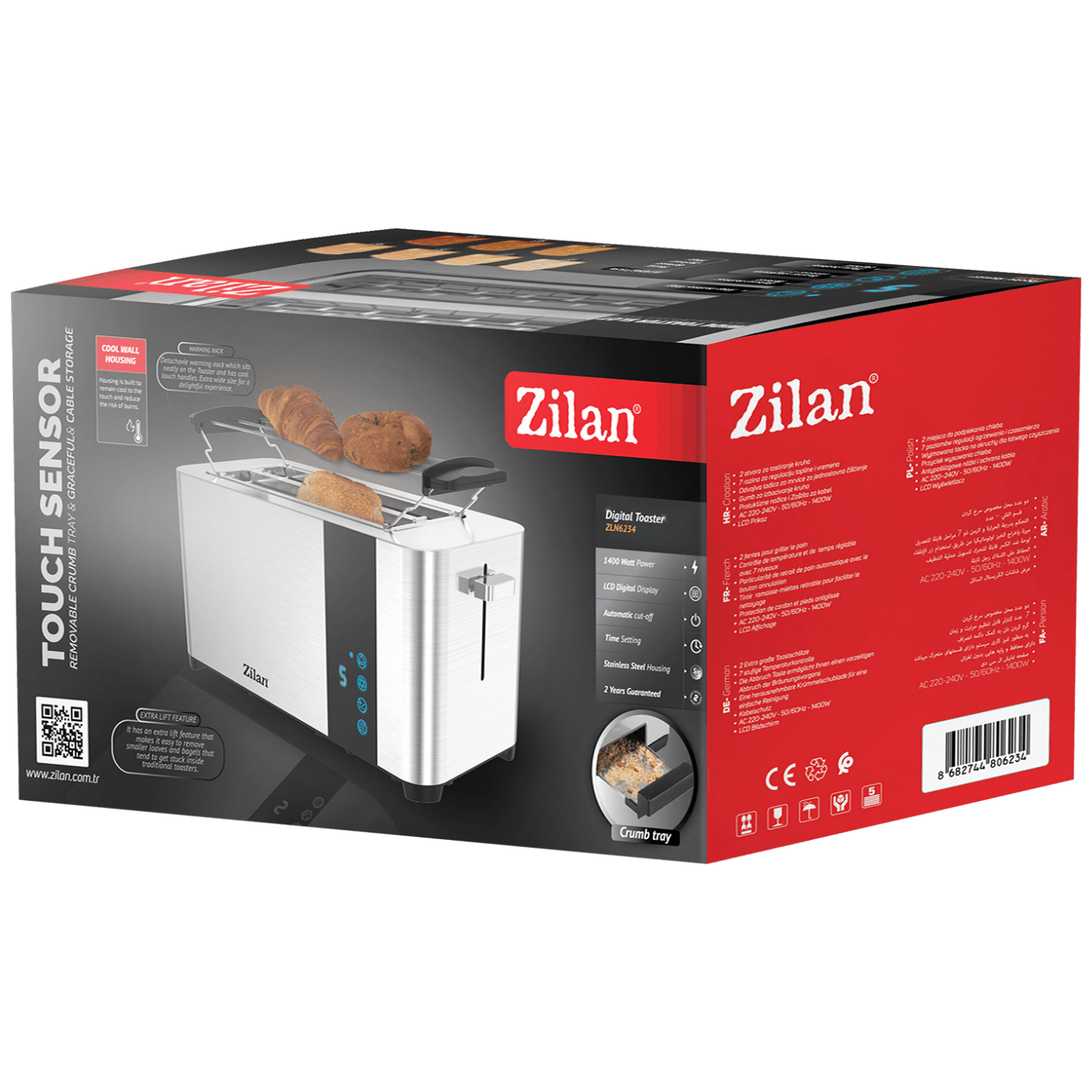 Zilan Toster, 2 šnite kruha, 7 nivoa grijanja, 1400 W - ZLN6234