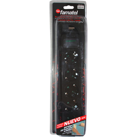 Famatel Produžni kabel 5 utičnica, 1.5m, prekidač, crni, 1.5mm² - 2625-N